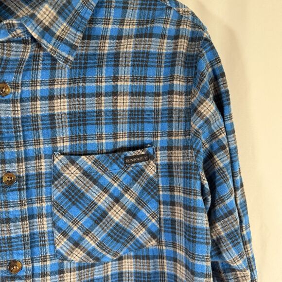 Oakley Flannel Shirt Men Medium Blue Plaid Button Up Shirt Collared Long Sleeve - Picture 4 of 11